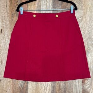 CAbi Red ‘Broadcast’ Skirt with Gold Buttons